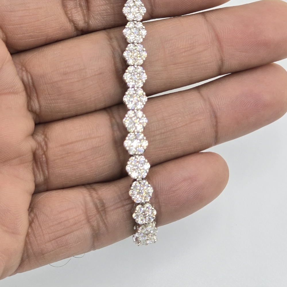 925 Sterling Silver Moissanite Diamond Flower Bracelet